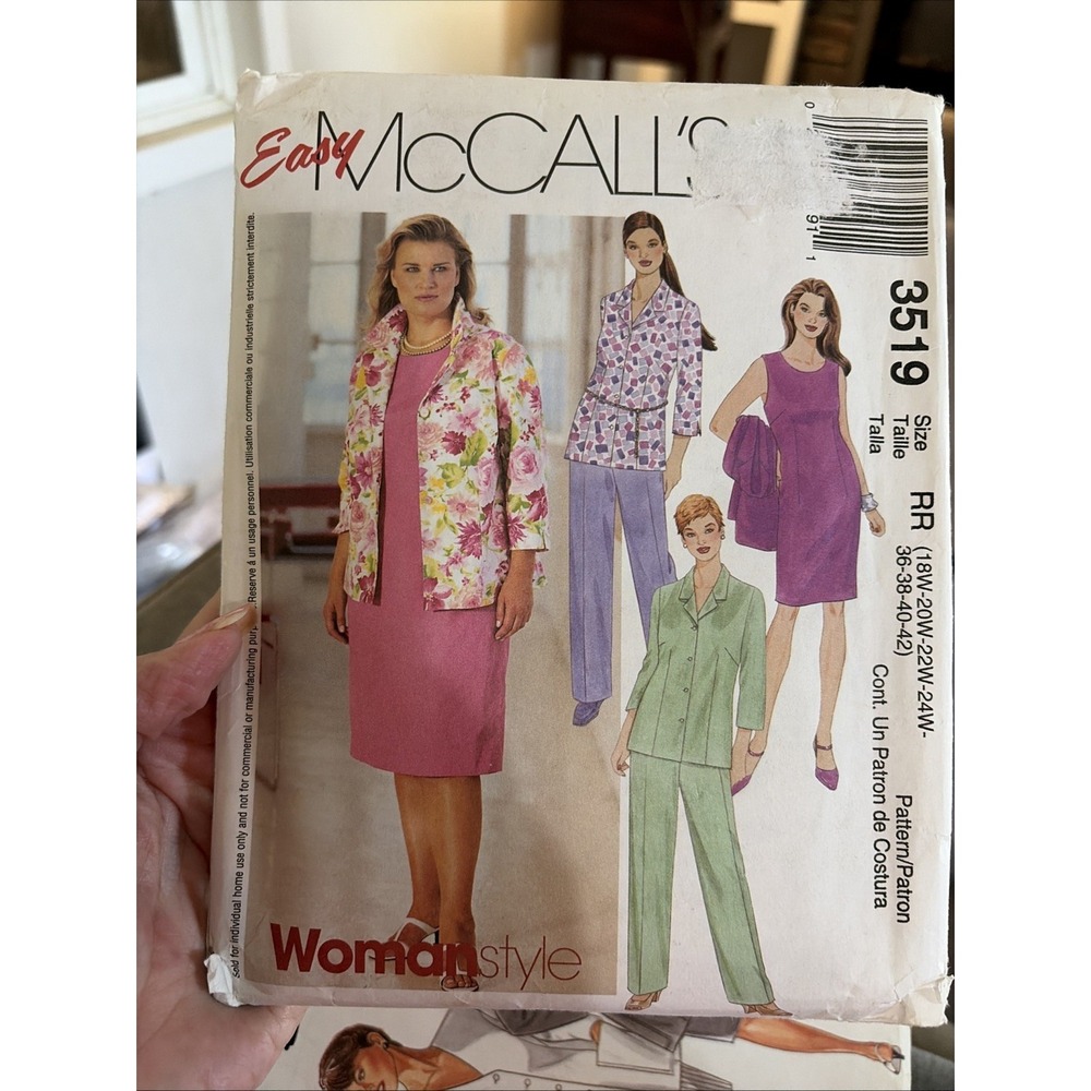 McCalls 3519 Womans/Womans Petite Unlined Jacket & Pants 18W-24W Uncut Pattern